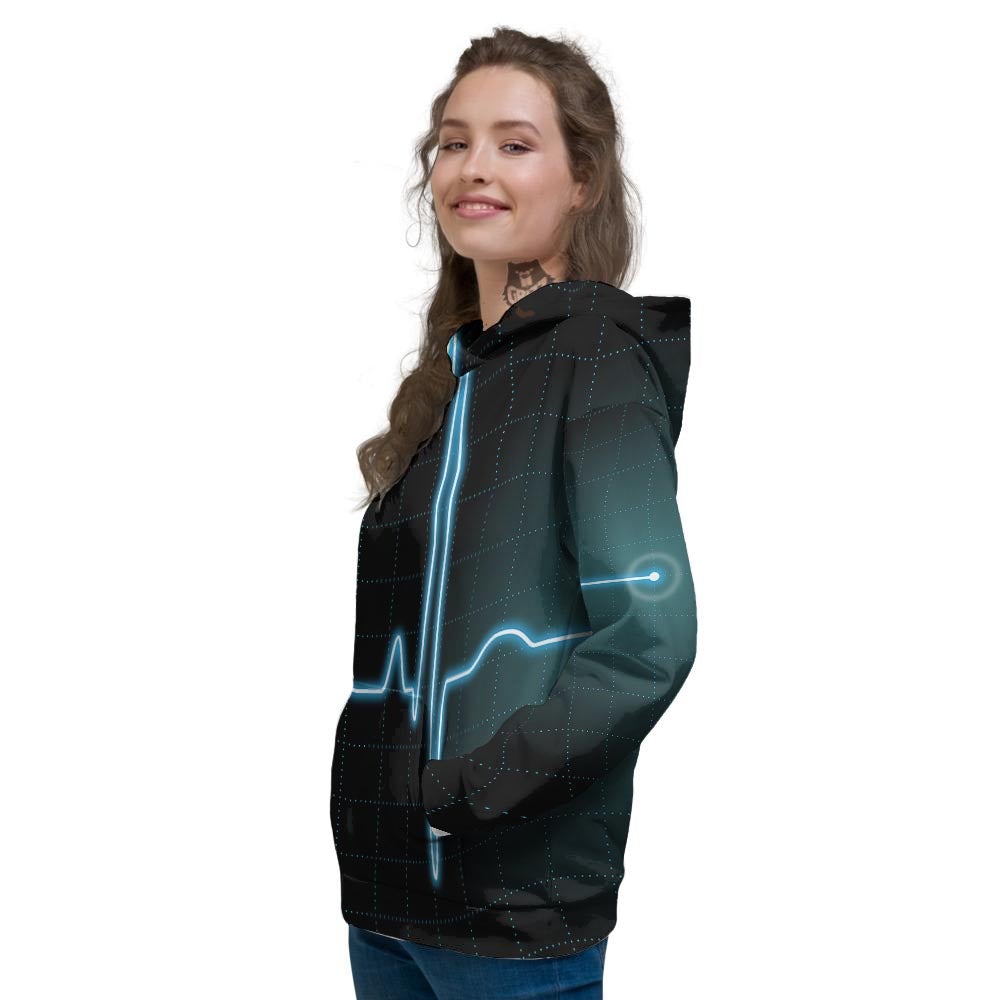 Heartbeat Teal Print Women's Hoodie-grizzshop