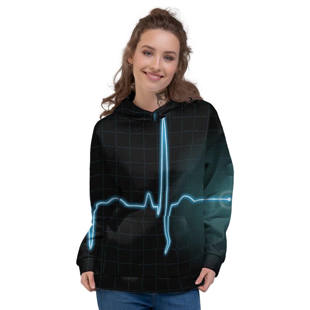 Heartbeat Teal Print Women's Hoodie-grizzshop