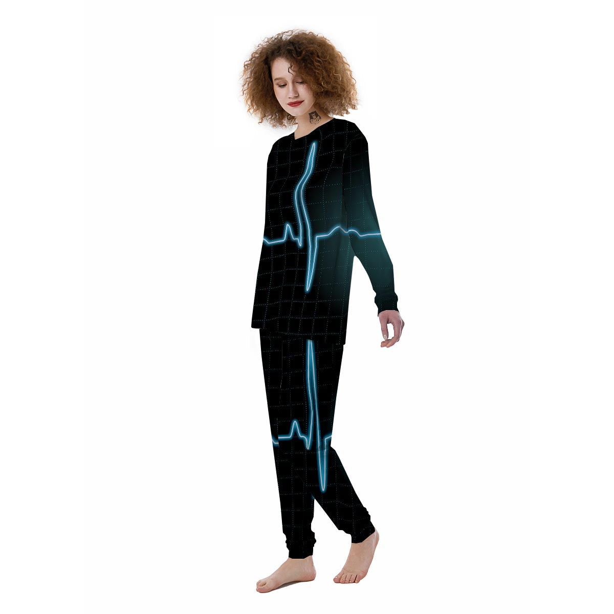 Heartbeat Teal Print Women's Pajamas-grizzshop