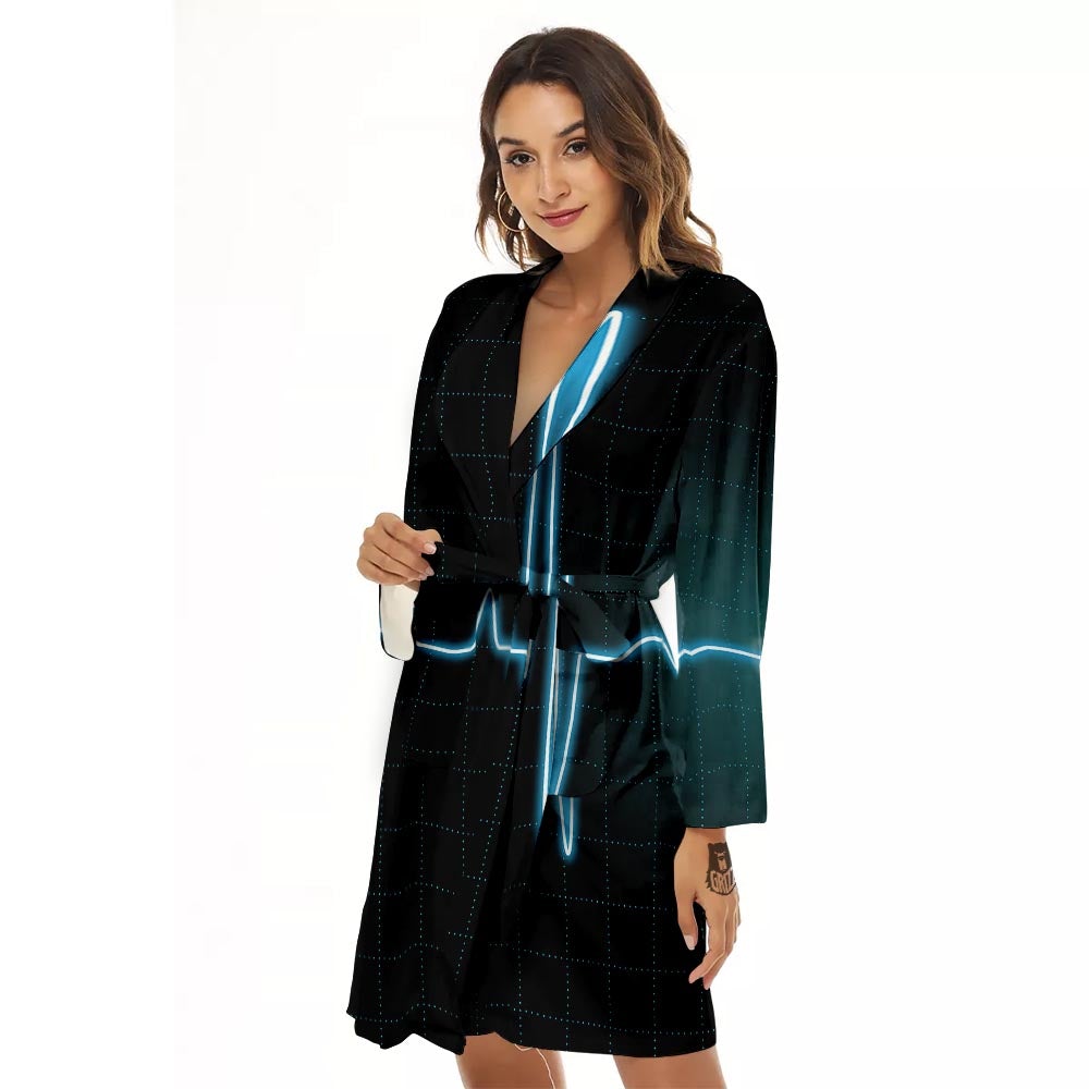 Heartbeat Teal Print Women's Robe-grizzshop