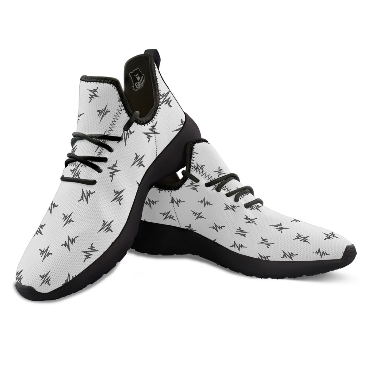 Heartbeat White And Black Print Pattern Black Athletic Shoes-grizzshop