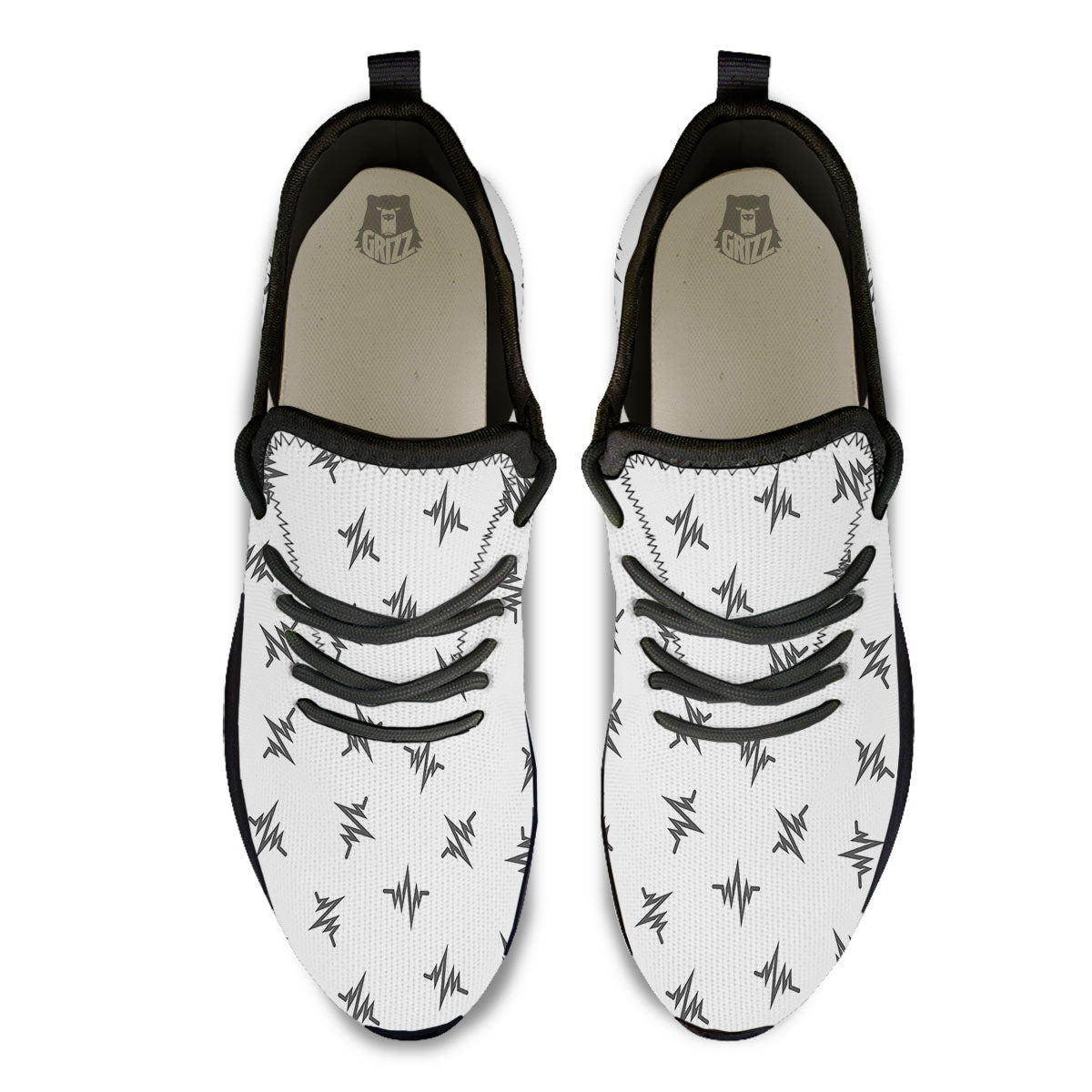 Heartbeat White And Black Print Pattern Black Athletic Shoes-grizzshop