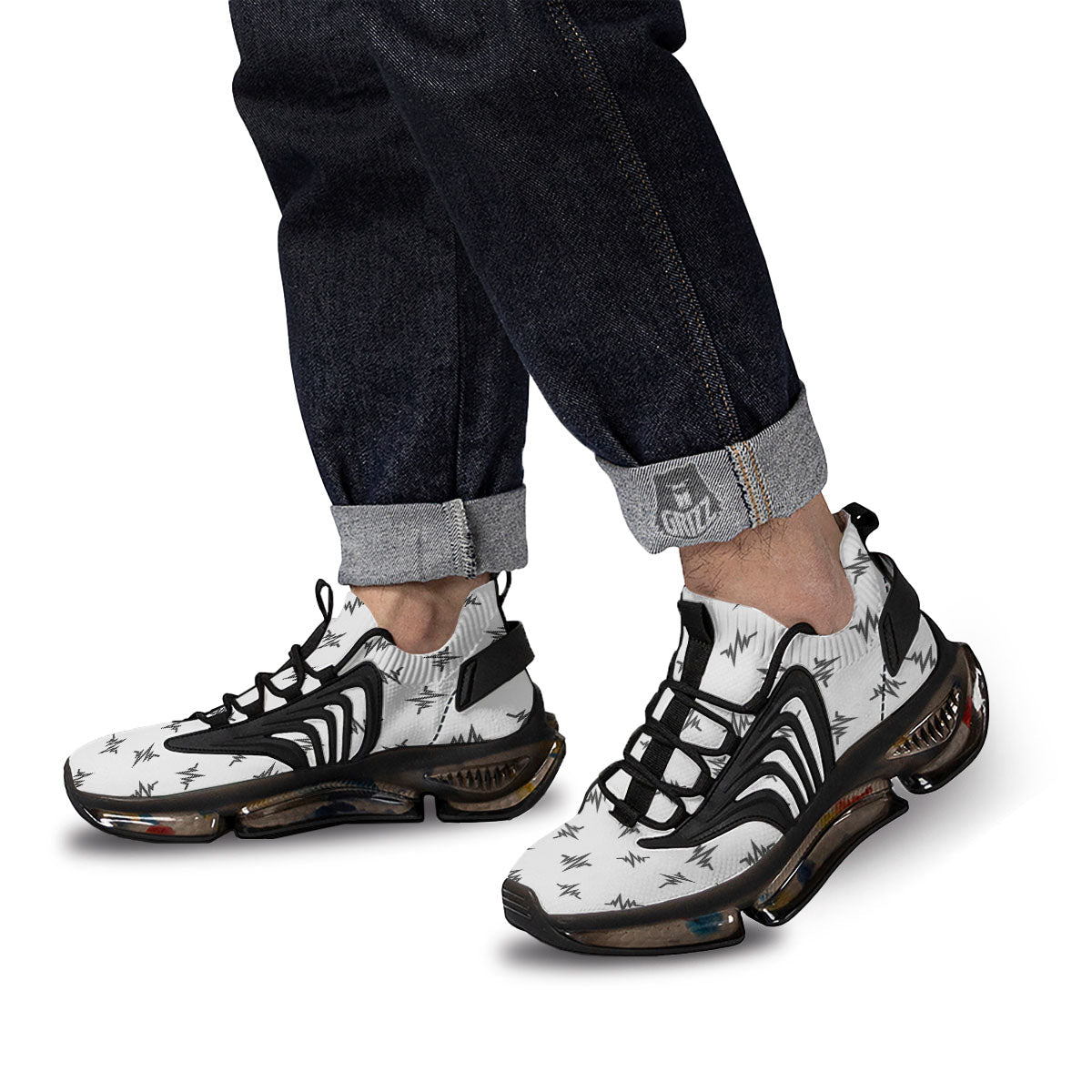 Heartbeat White And Black Print Pattern Black Gym Shoes-grizzshop