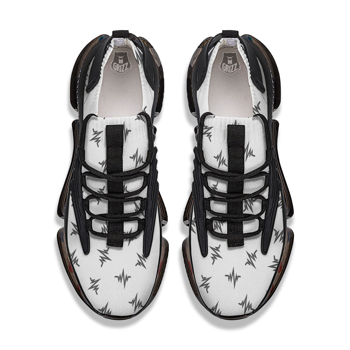 Heartbeat White And Black Print Pattern Black Gym Shoes-grizzshop