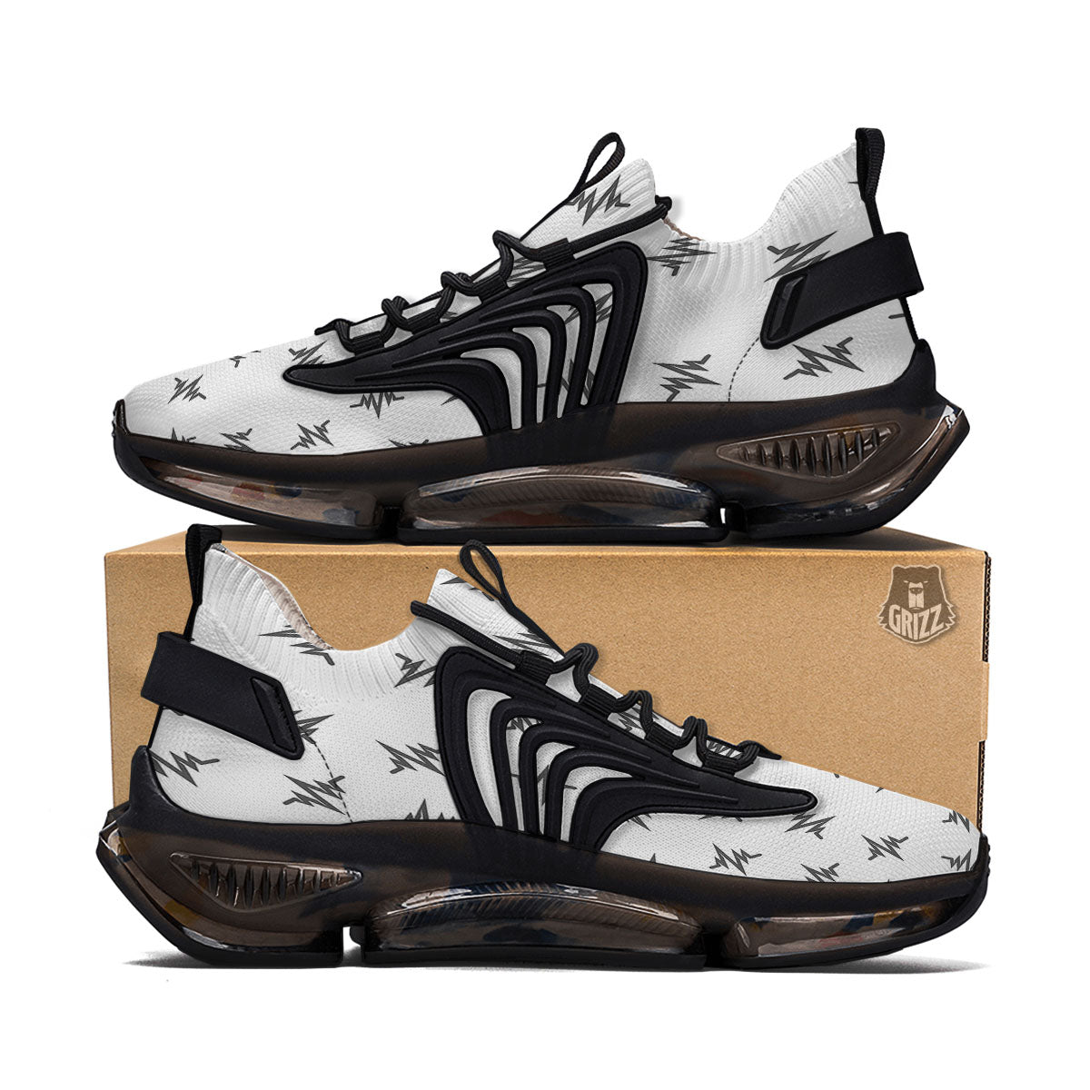 Heartbeat White And Black Print Pattern Black Gym Shoes-grizzshop