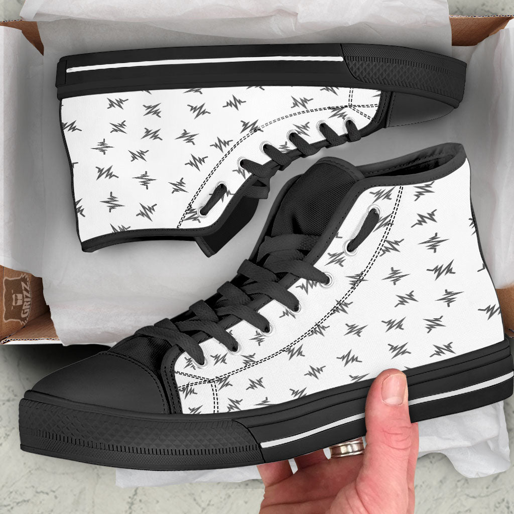 Heartbeat White And Black Print Pattern Black High Top Shoes-grizzshop