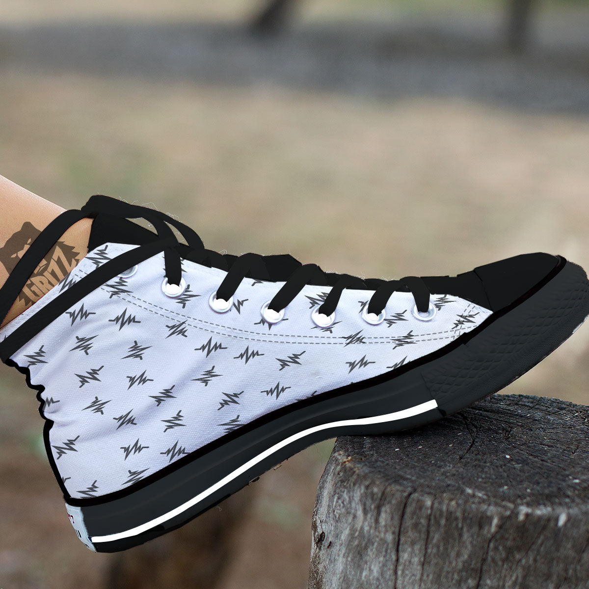 Heartbeat White And Black Print Pattern Black High Top Shoes-grizzshop