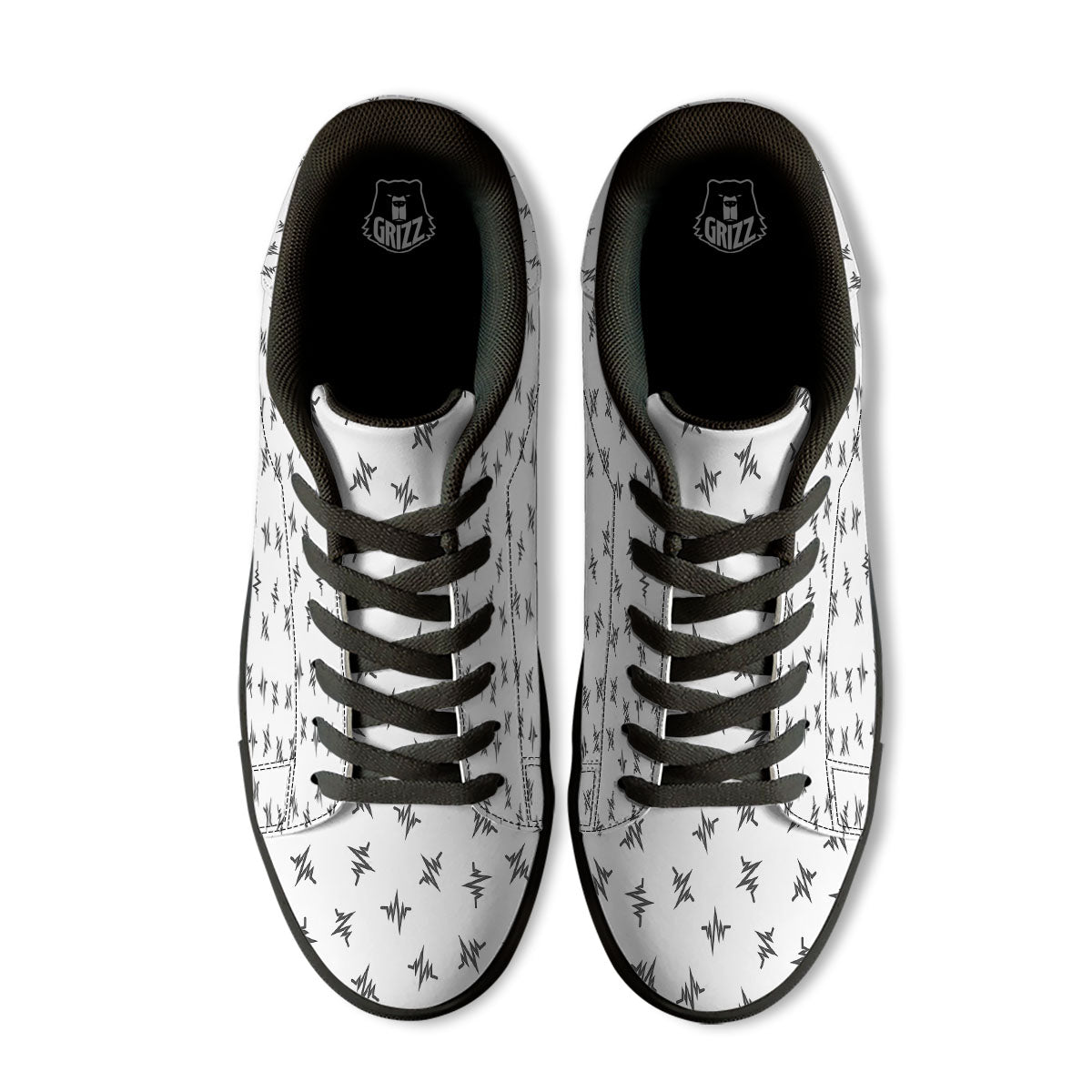 Heartbeat White And Black Print Pattern Black Low Top Sneakers-grizzshop