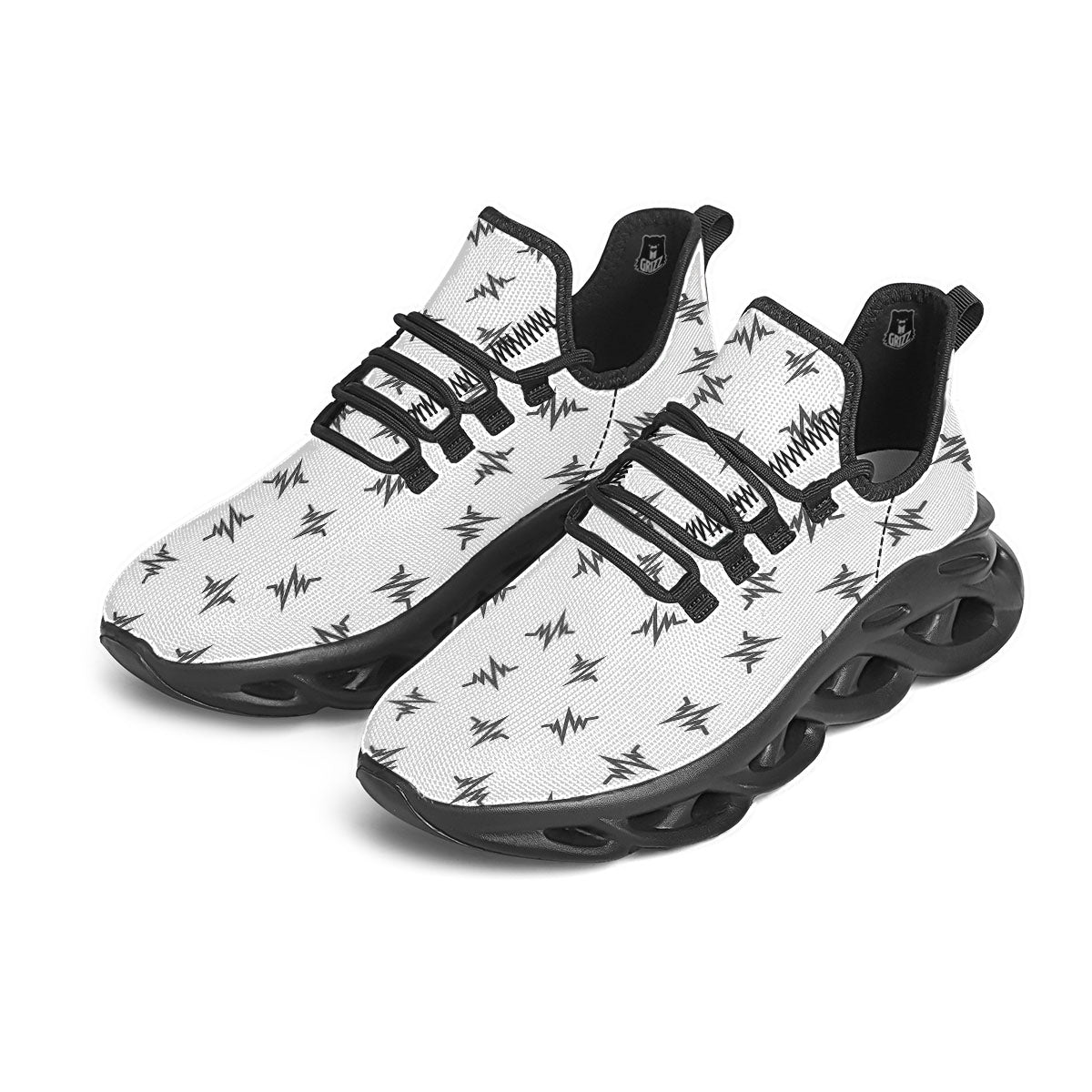 Heartbeat White And Black Print Pattern Black Running Shoes-grizzshop