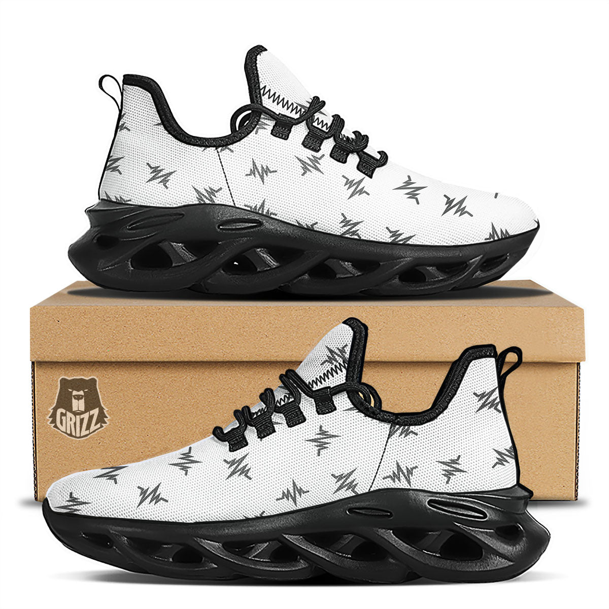 Heartbeat White And Black Print Pattern Black Running Shoes-grizzshop