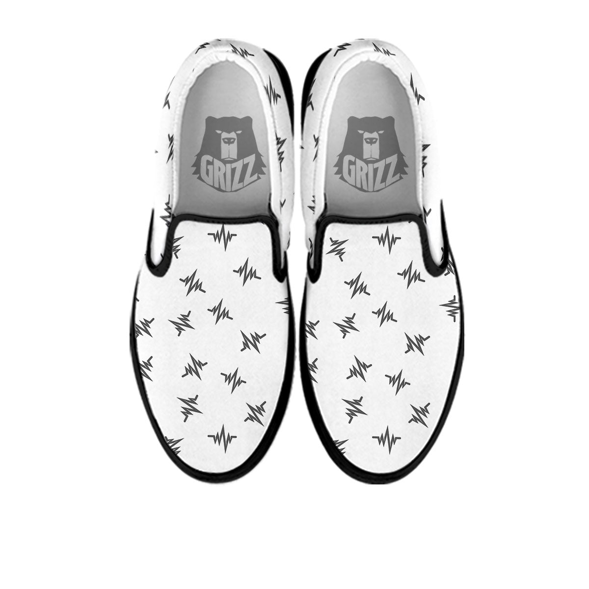 Heartbeat White And Black Print Pattern Black Slip On Shoes-grizzshop