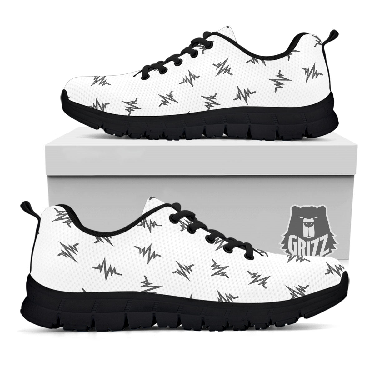 Heartbeat White And Black Print Pattern Black Sneaker-grizzshop