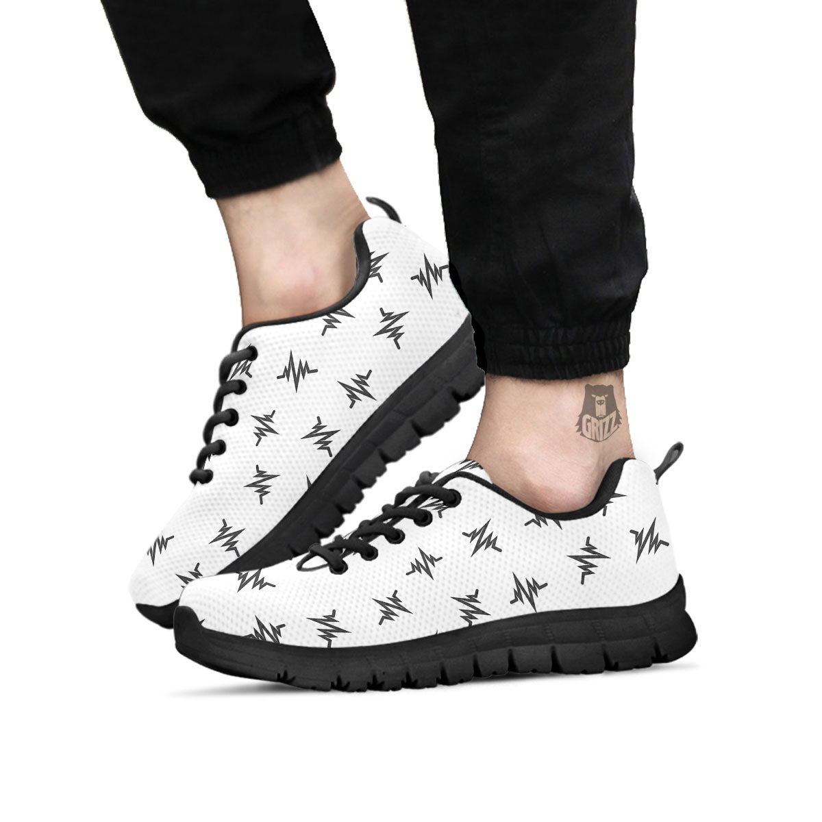 Heartbeat White And Black Print Pattern Black Sneaker-grizzshop