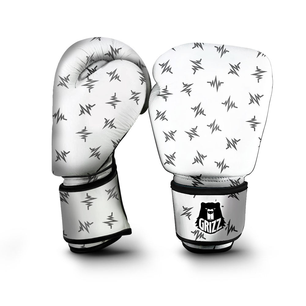 Heartbeat White And Black Print Pattern Boxing Gloves-grizzshop