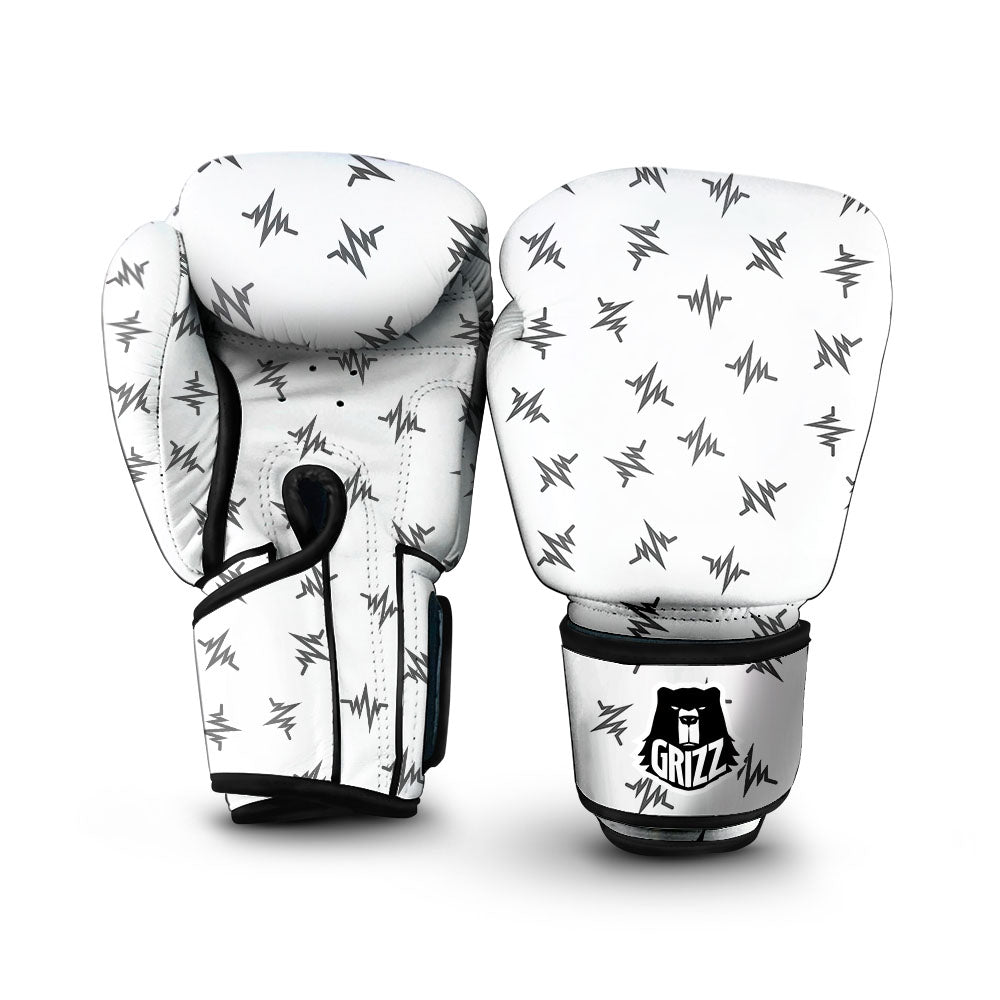 Heartbeat White And Black Print Pattern Boxing Gloves-grizzshop