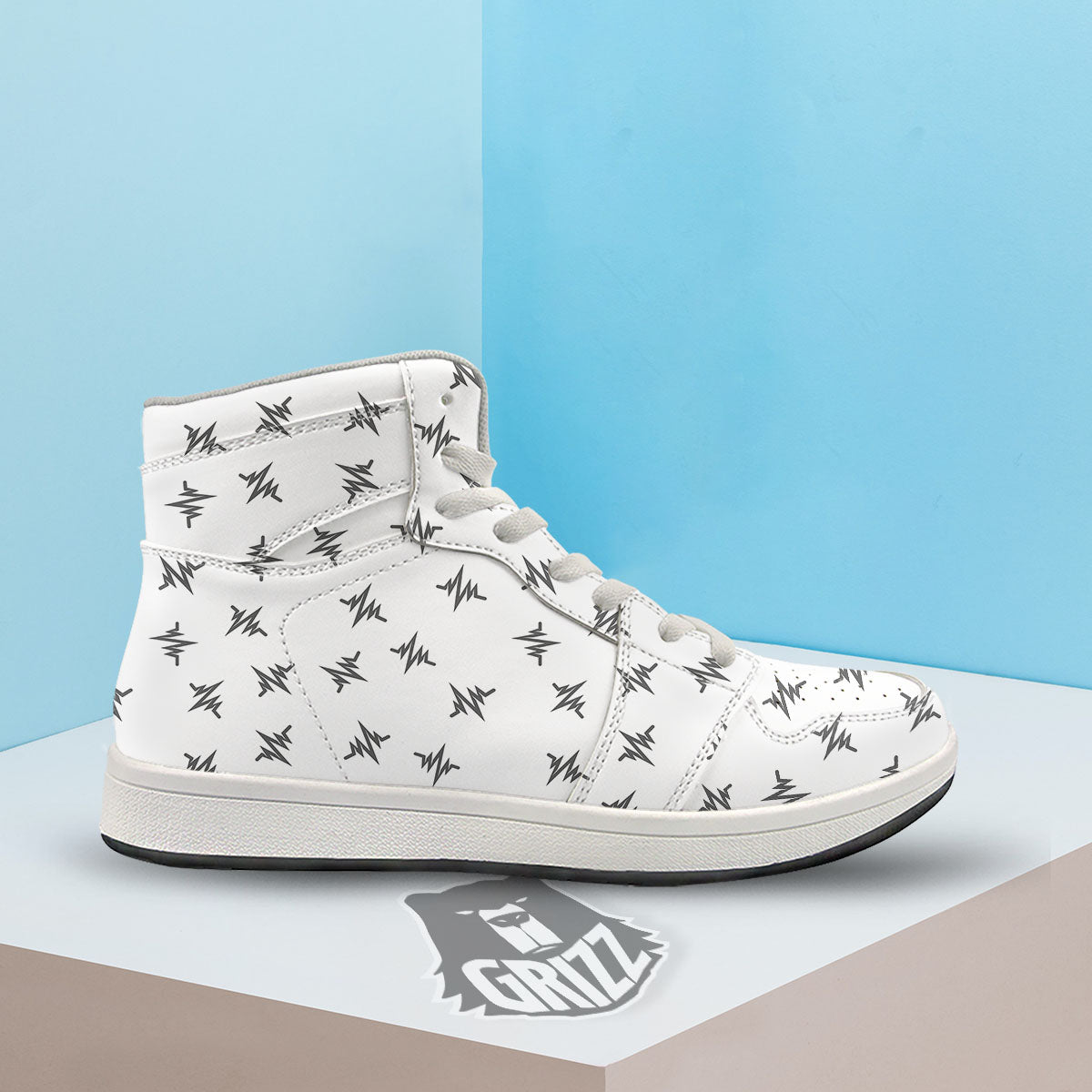 Heartbeat White And Black Print Pattern High Top Sneakers-grizzshop