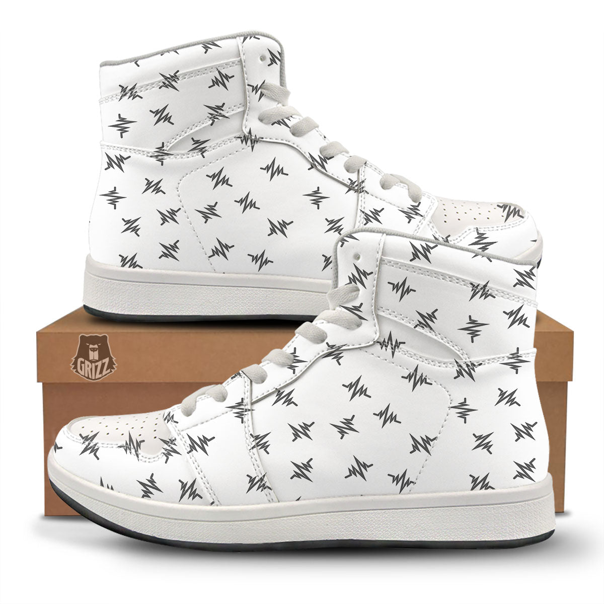 Heartbeat White And Black Print Pattern High Top Sneakers-grizzshop