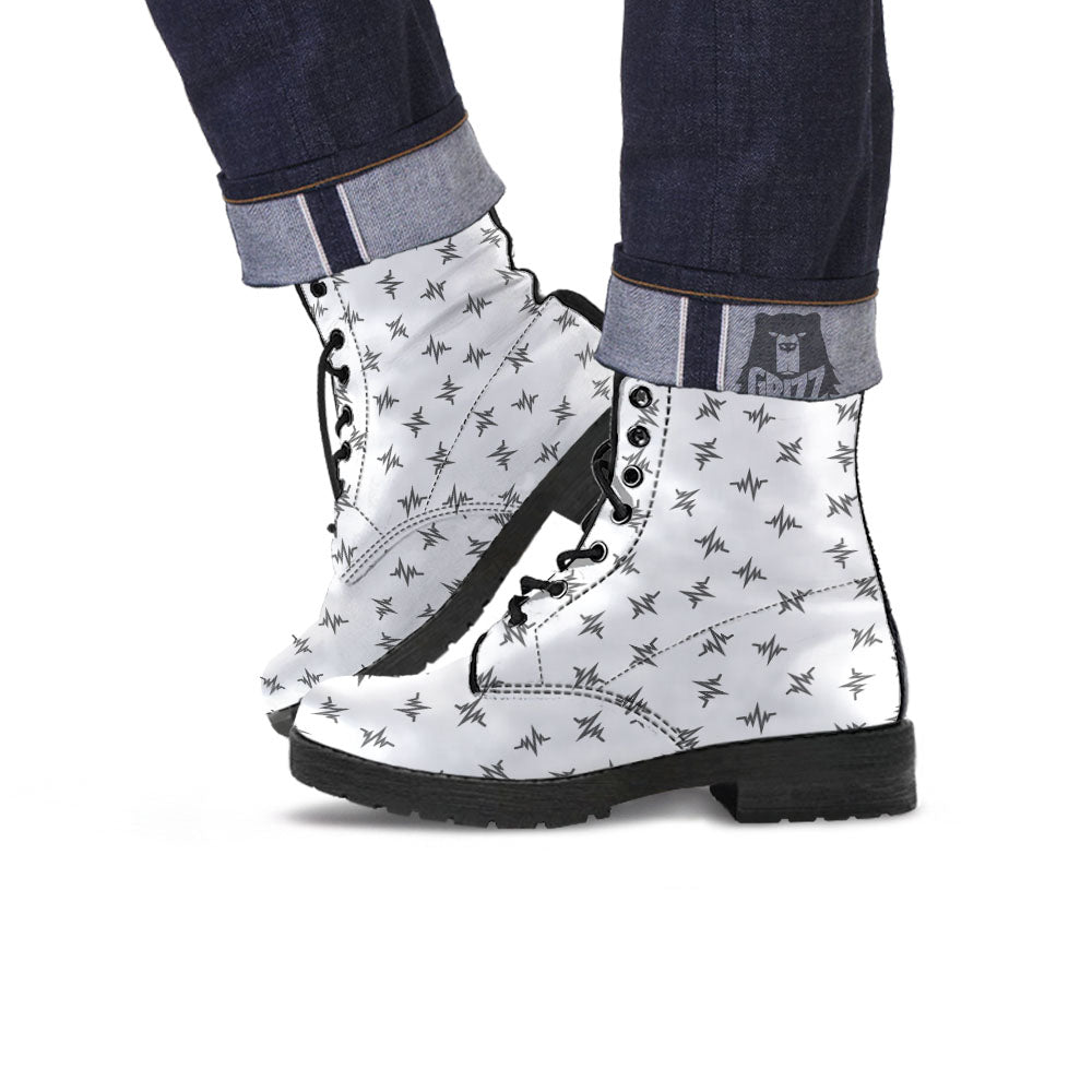 Heartbeat White And Black Print Pattern Leather Boots-grizzshop