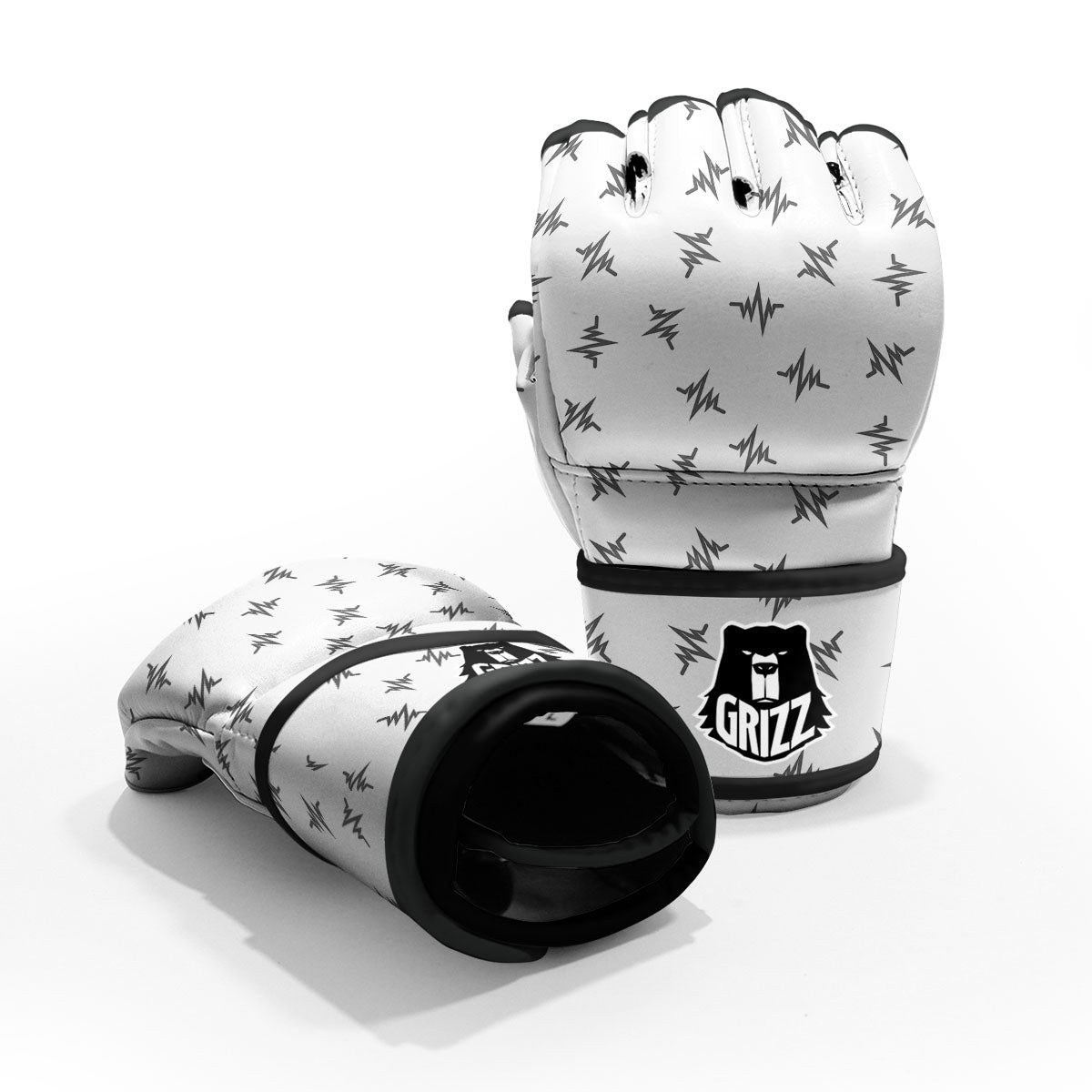 Heartbeat White And Black Print Pattern MMA Gloves-grizzshop