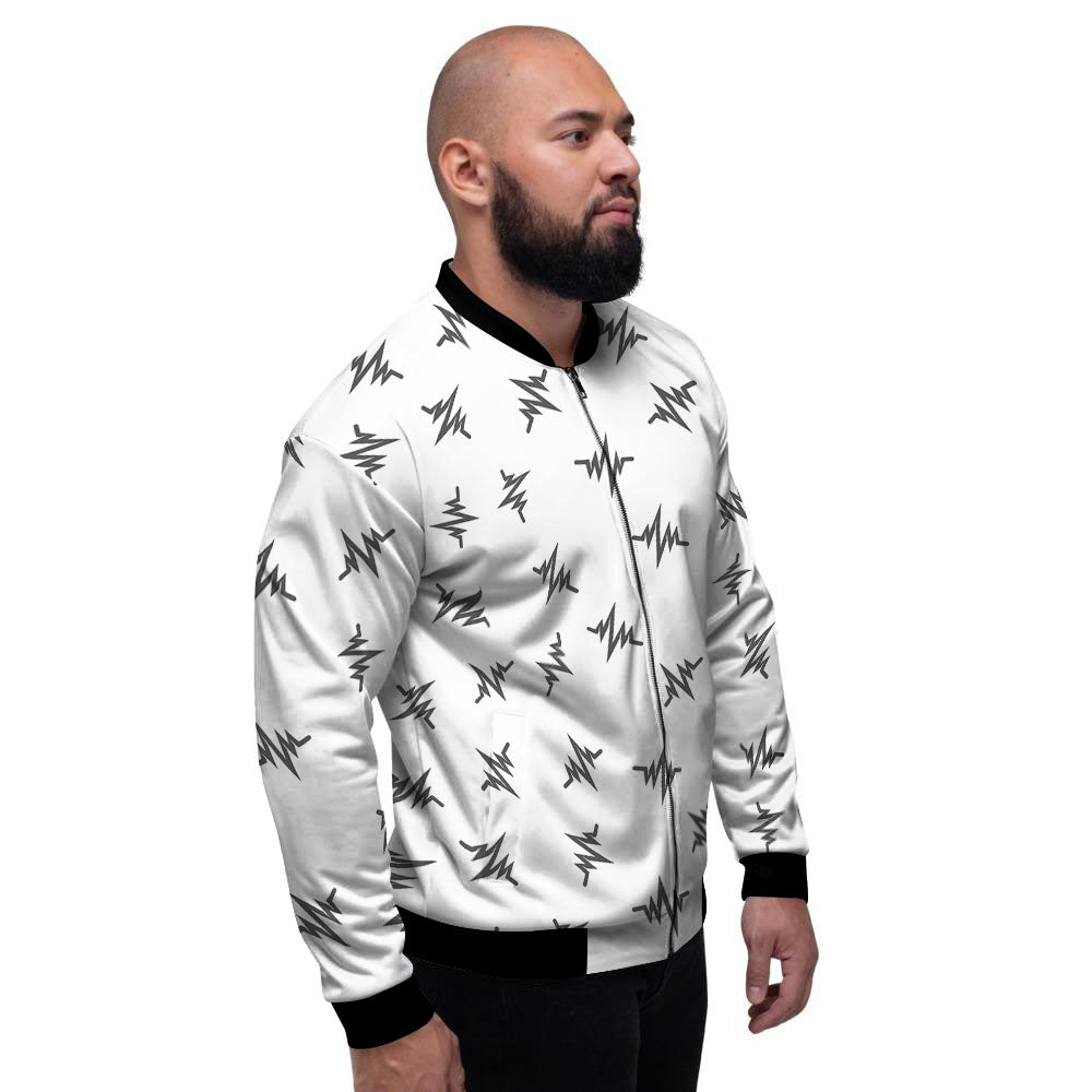Heartbeat White And Black Print Pattern Men's Bomber Jacket-grizzshop