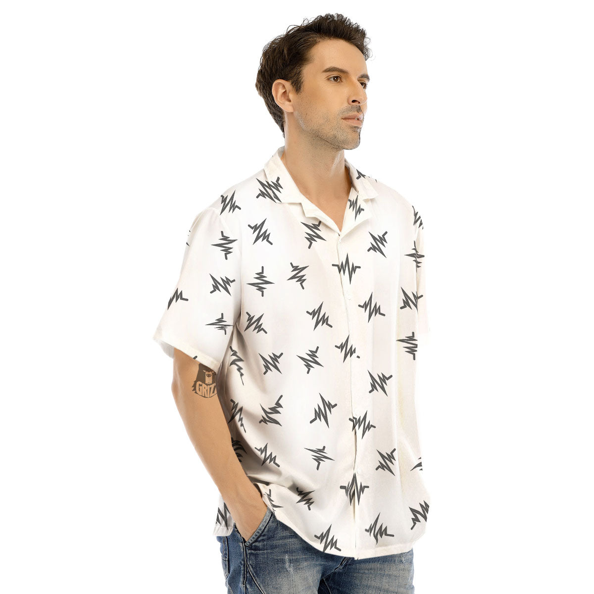 Heartbeat White And Black Print Pattern Men's Hawaiian Shirt-grizzshop