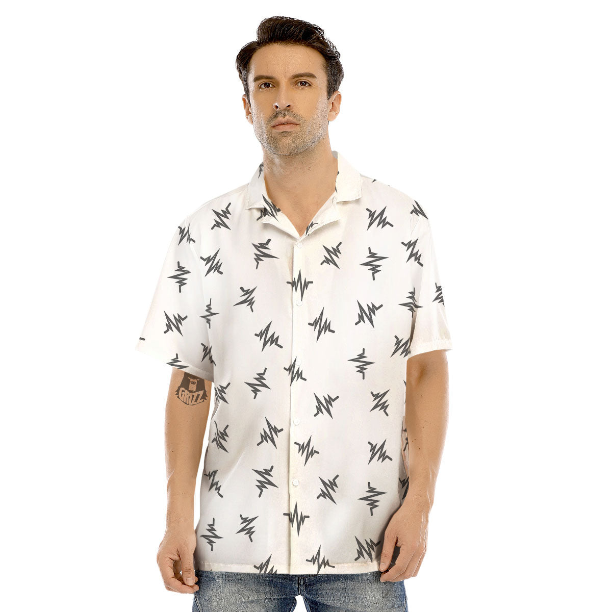 Heartbeat White And Black Print Pattern Men's Hawaiian Shirt-grizzshop
