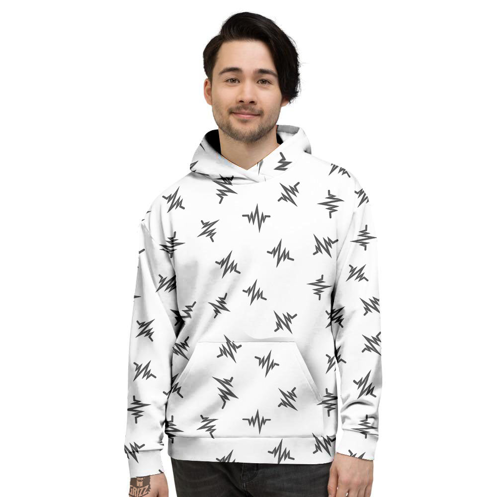 Heartbeat White And Black Print Pattern Men's Hoodie-grizzshop
