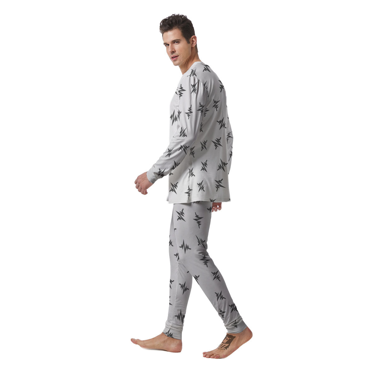 Heartbeat White And Black Print Pattern Men's Pajamas-grizzshop