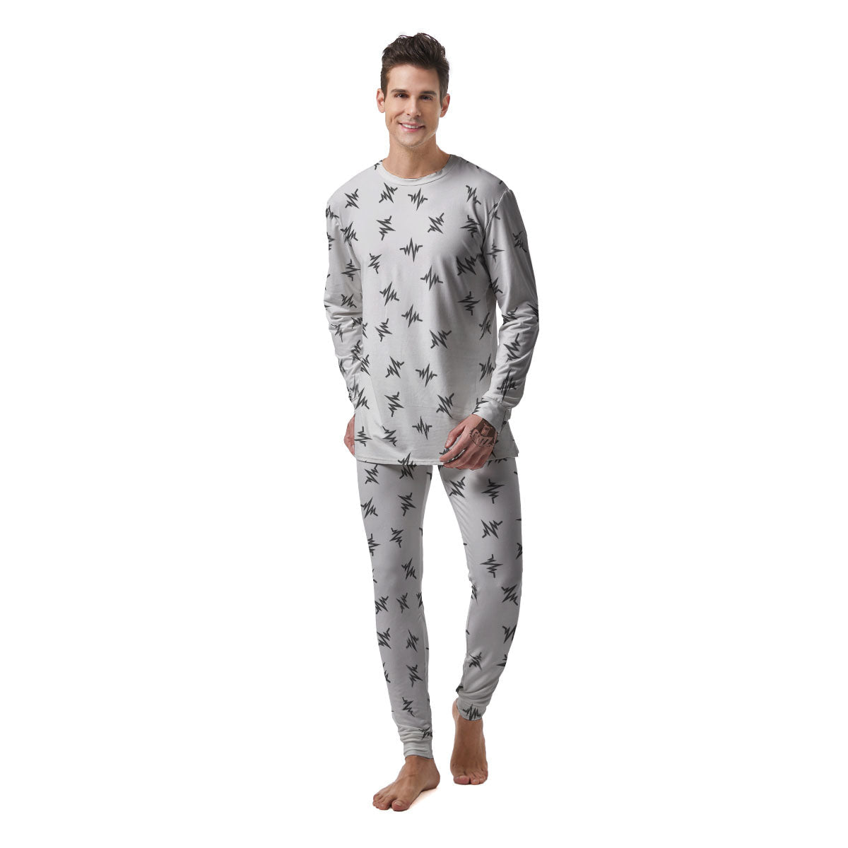 Heartbeat White And Black Print Pattern Men's Pajamas-grizzshop