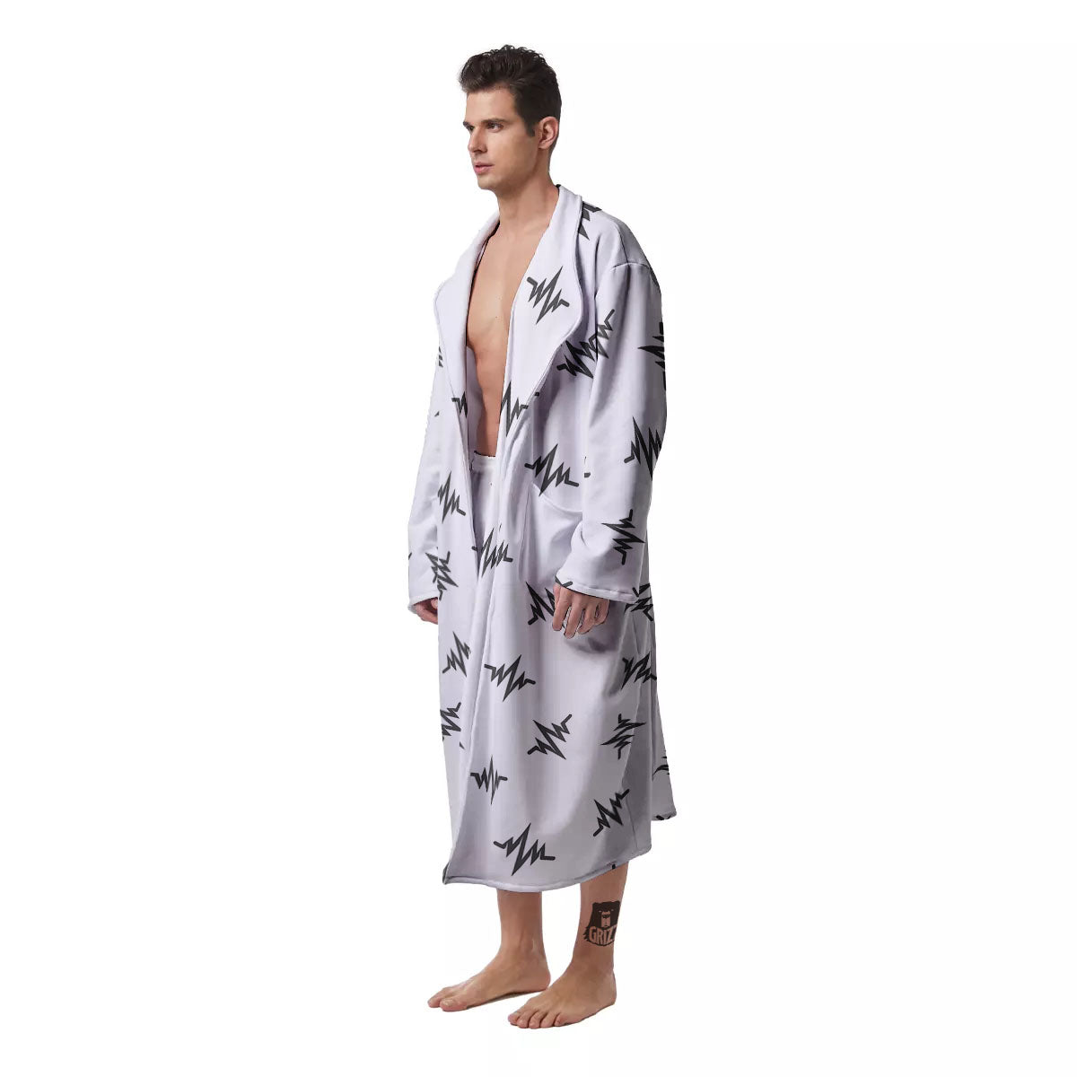 Heartbeat White And Black Print Pattern Men's Robe-grizzshop