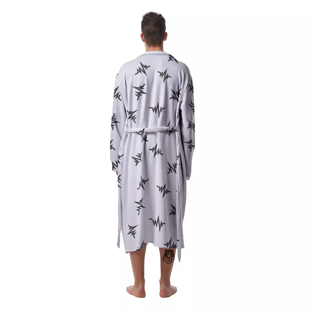 Heartbeat White And Black Print Pattern Men's Robe-grizzshop