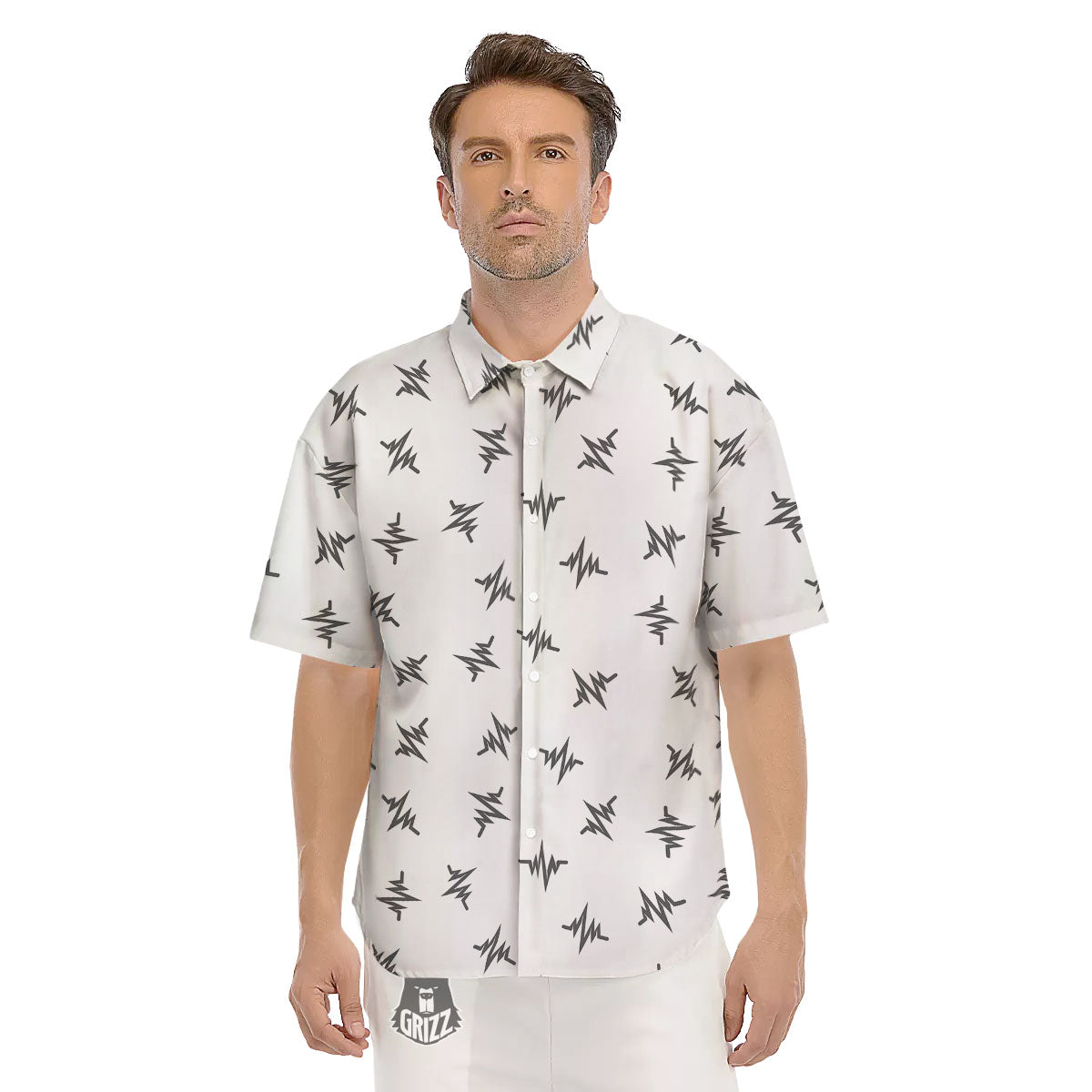 Heartbeat White And Black Print Pattern Men's Short Sleeve Shirts-grizzshop