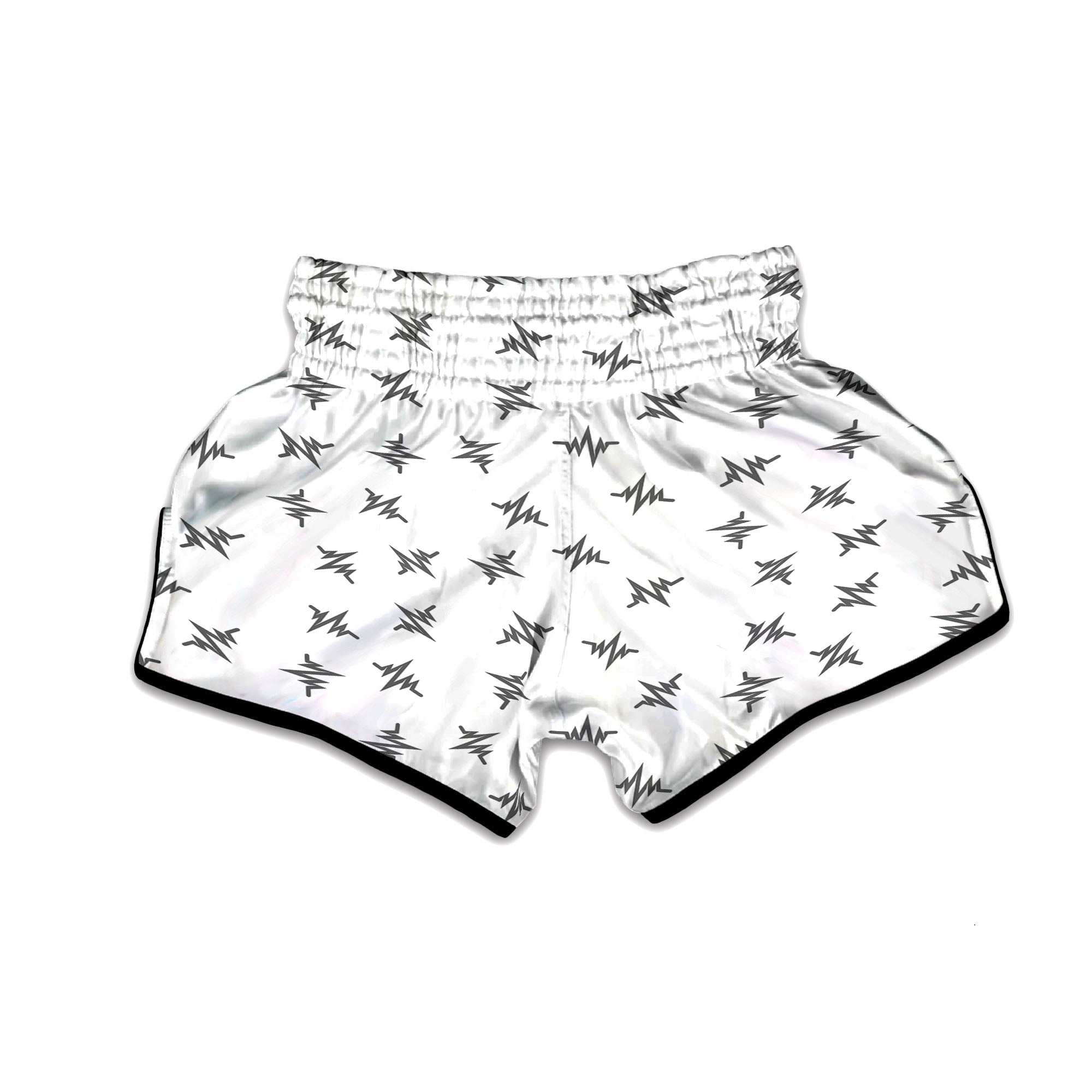 Heartbeat White And Black Print Pattern Muay Thai Boxing Shorts-grizzshop