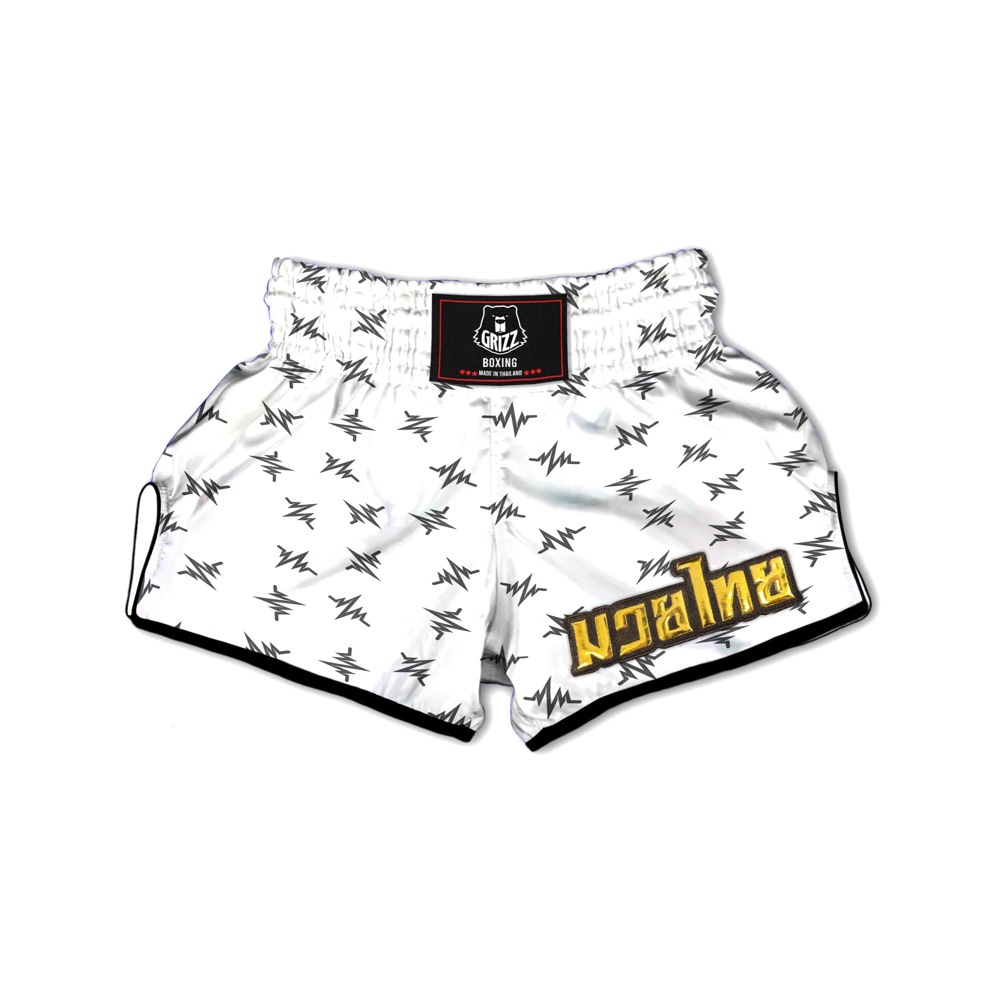Heartbeat White And Black Print Pattern Muay Thai Boxing Shorts-grizzshop
