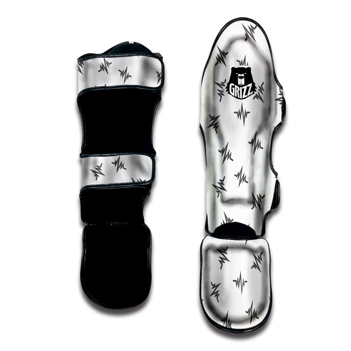 Heartbeat White And Black Print Pattern Muay Thai Shin Guards-grizzshop