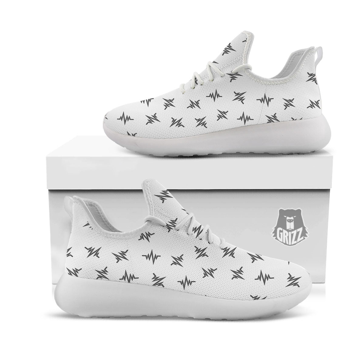 Heartbeat White And Black Print Pattern White Athletic Shoes-grizzshop