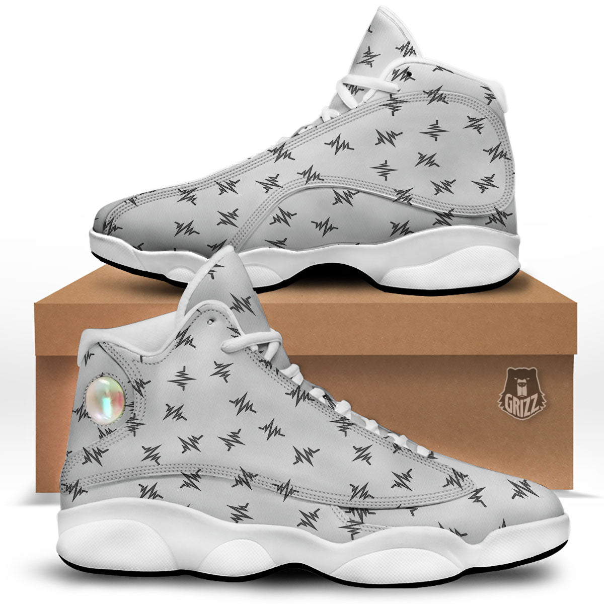Heartbeat White And Black Print Pattern White Basketball Shoes-grizzshop