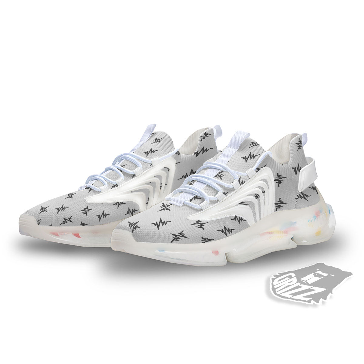 Heartbeat White And Black Print Pattern White Gym Shoes-grizzshop