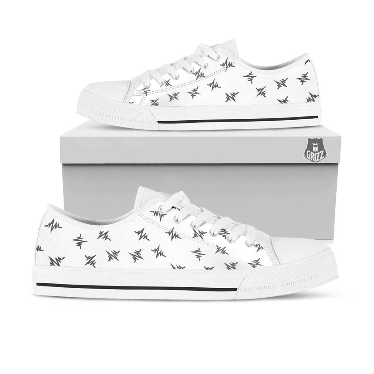 Heartbeat White And Black Print Pattern White Low Top Shoes-grizzshop