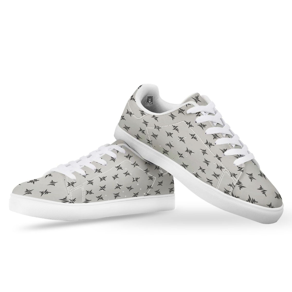 Heartbeat White And Black Print Pattern White Low Top Sneakers-grizzshop
