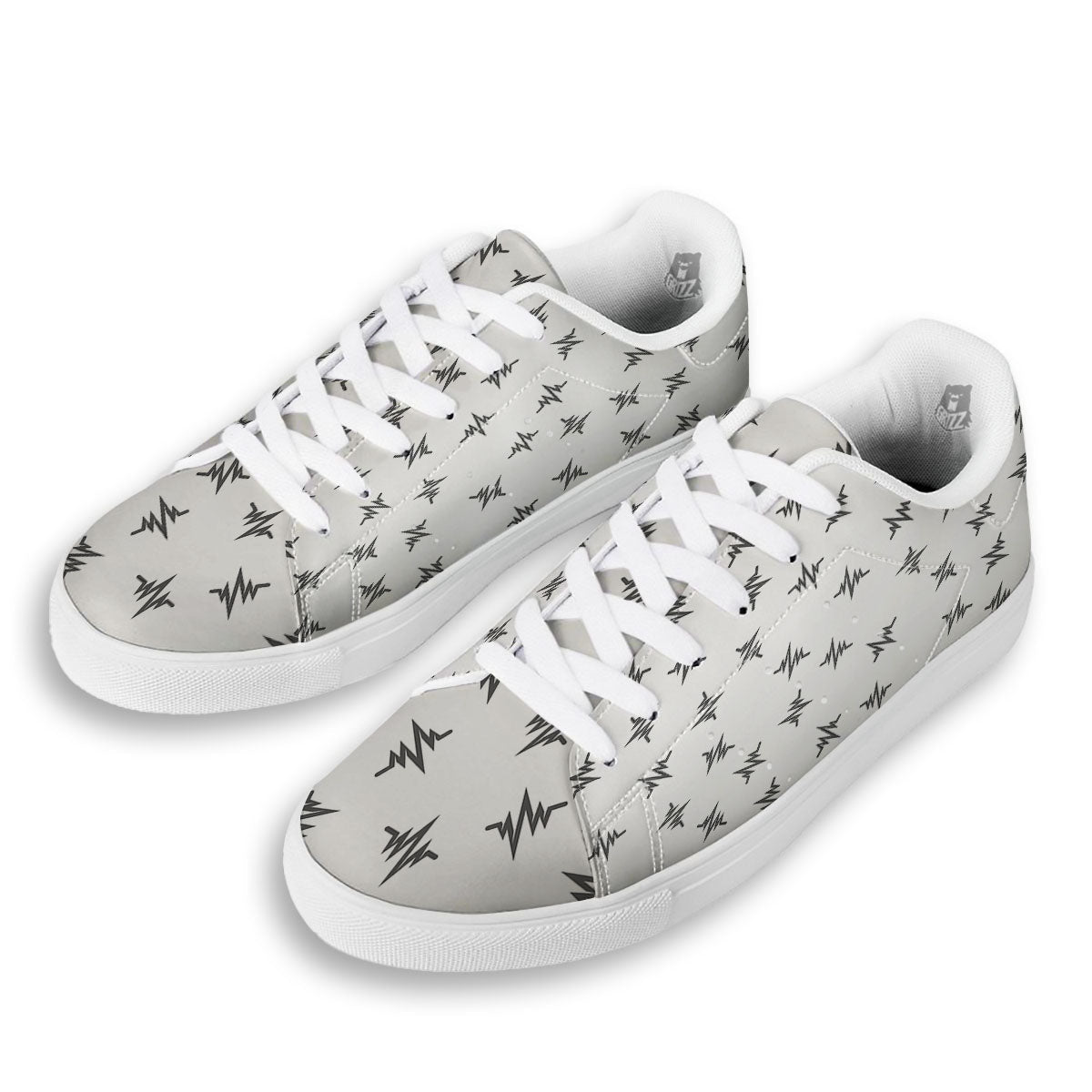 Heartbeat White And Black Print Pattern White Low Top Sneakers-grizzshop