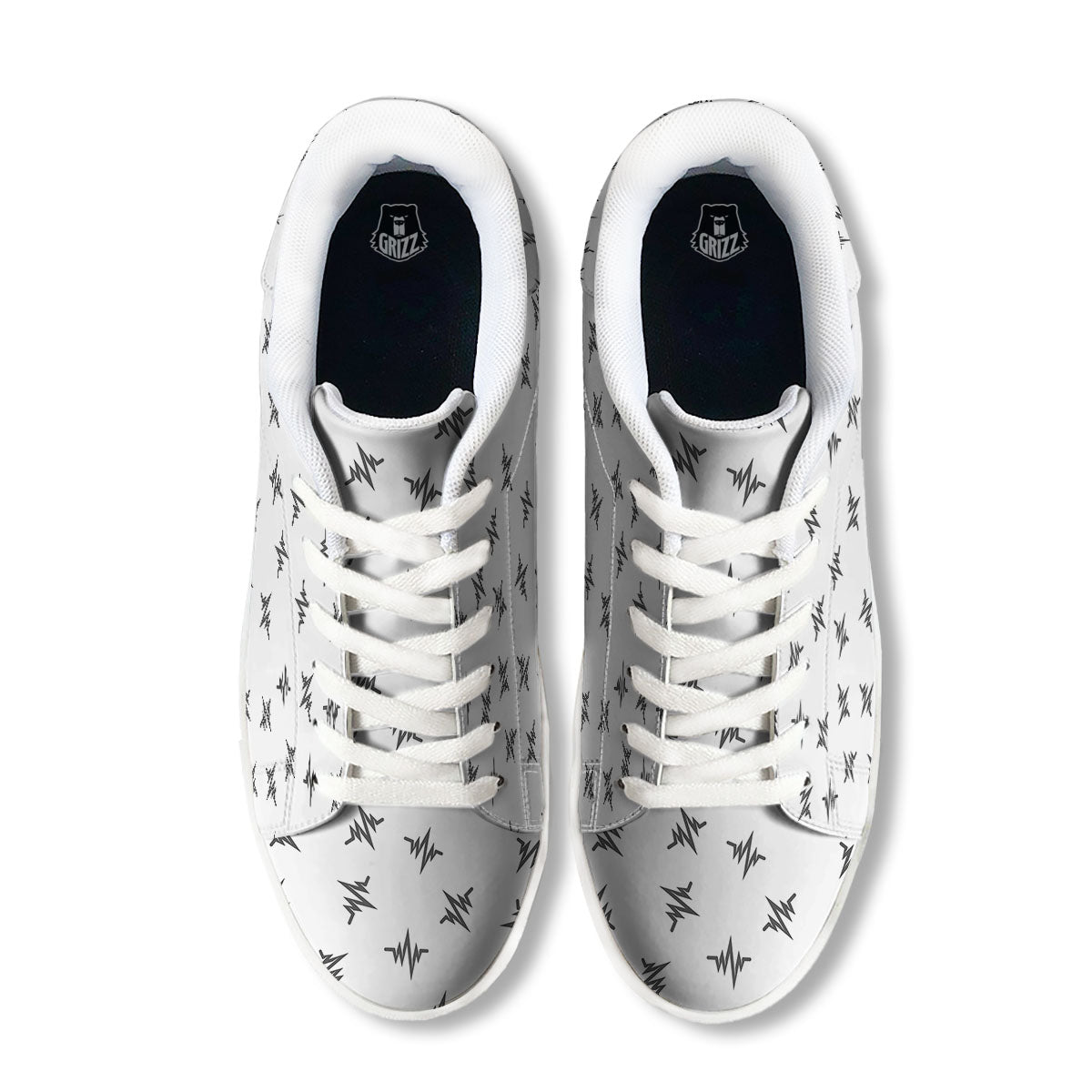 Heartbeat White And Black Print Pattern White Low Top Sneakers-grizzshop