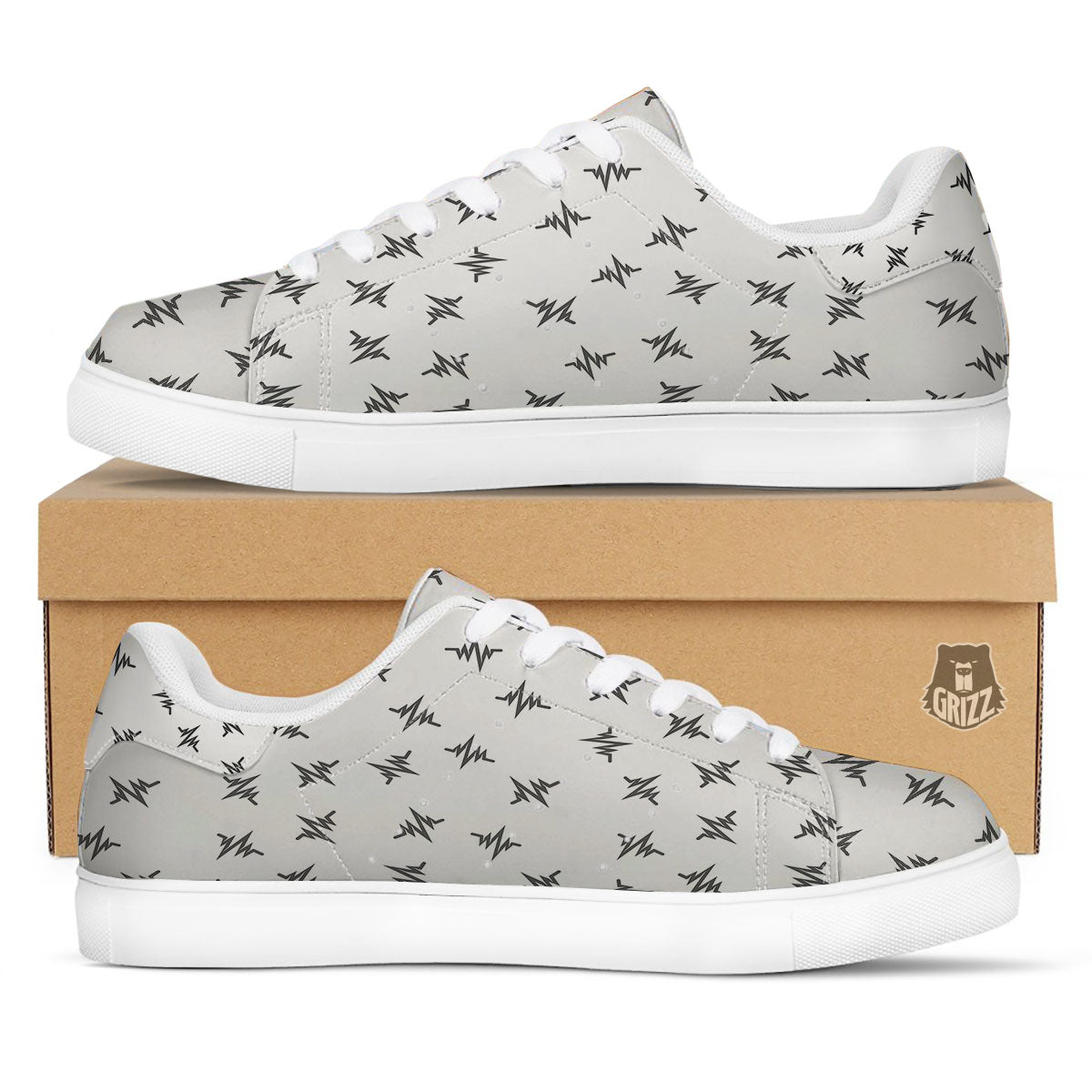 Heartbeat White And Black Print Pattern White Low Top Sneakers-grizzshop