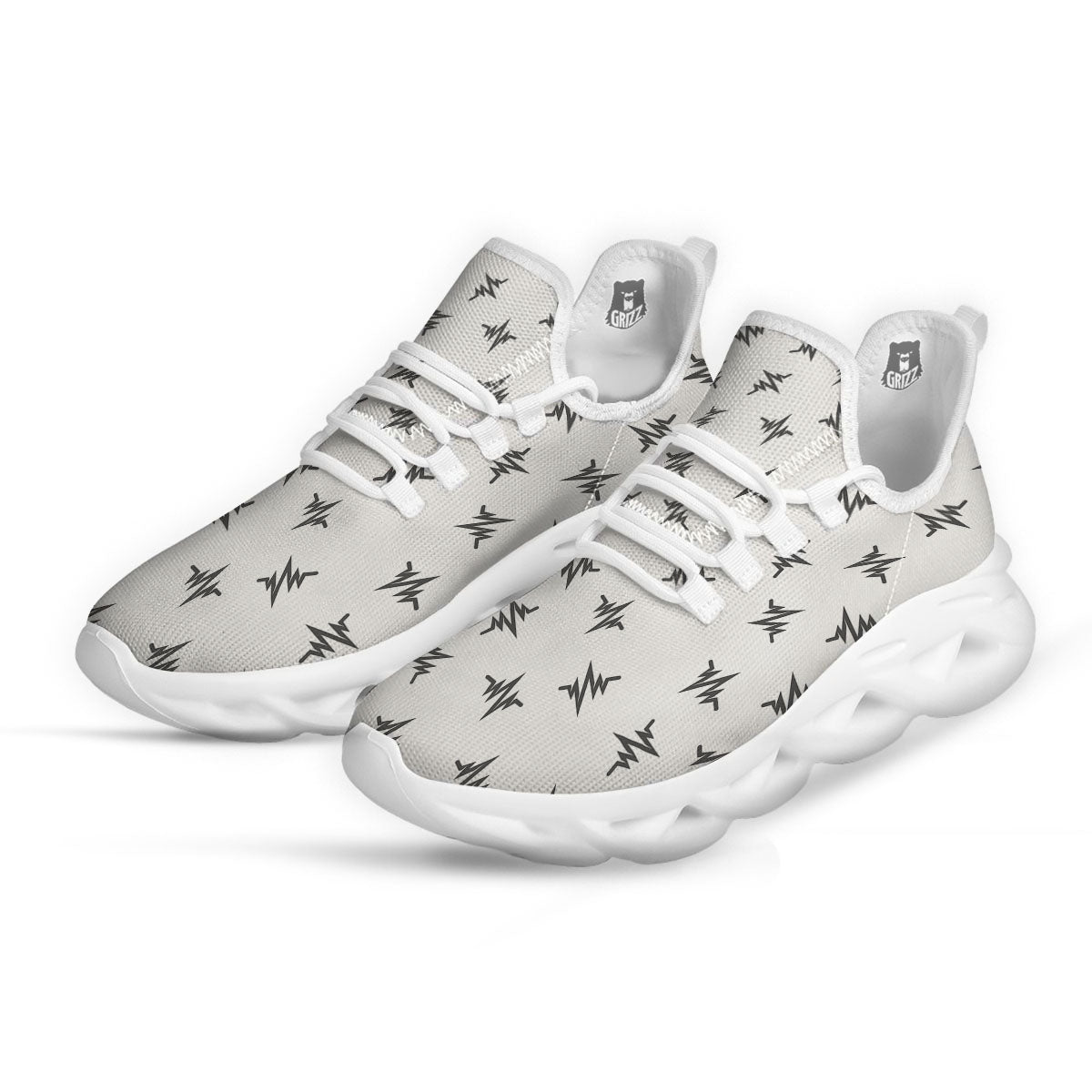 Heartbeat White And Black Print Pattern White Running Shoes-grizzshop