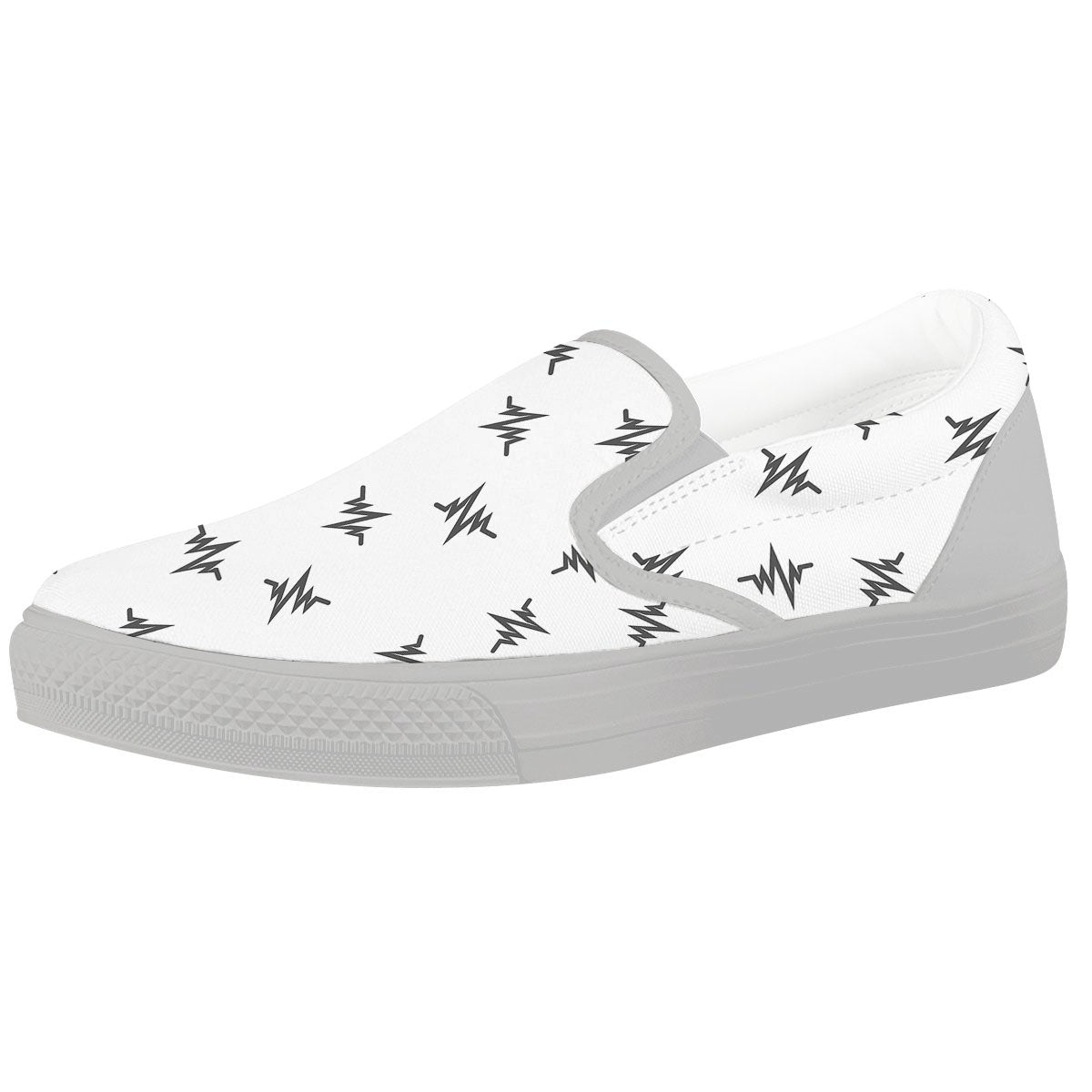 Heartbeat White And Black Print Pattern White Slip On Shoes-grizzshop