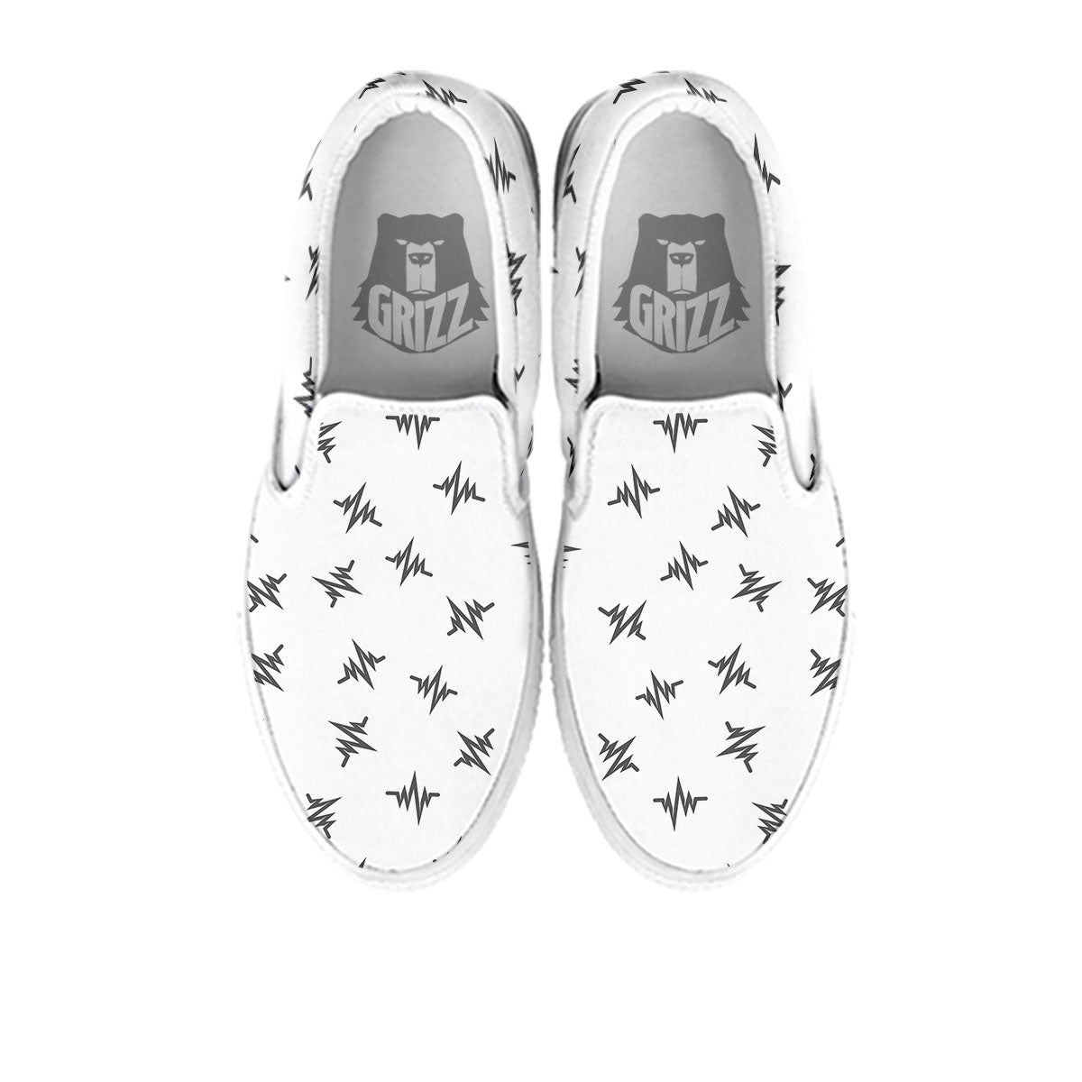 Heartbeat White And Black Print Pattern White Slip On Shoes-grizzshop