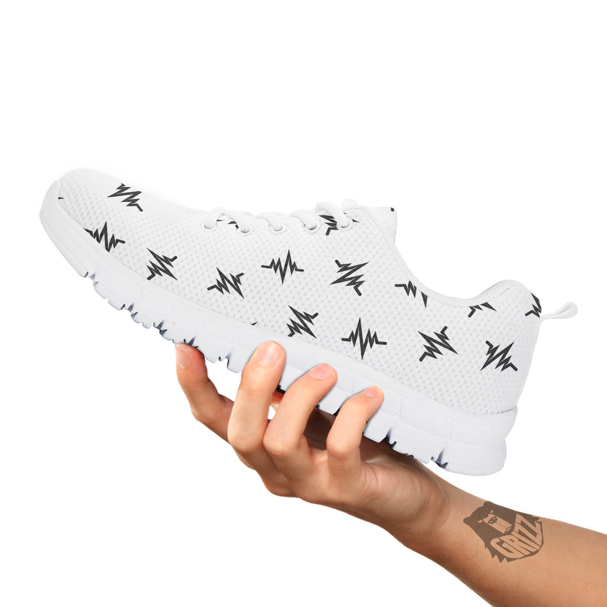 Heartbeat White And Black Print Pattern White Sneaker-grizzshop
