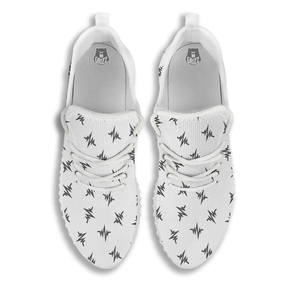 Heartbeat White And Black Print Pattern White Walking Shoes-grizzshop