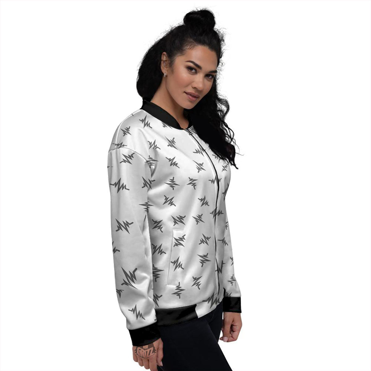 Heartbeat White And Black Print Pattern Women's Bomber Jacket-grizzshop