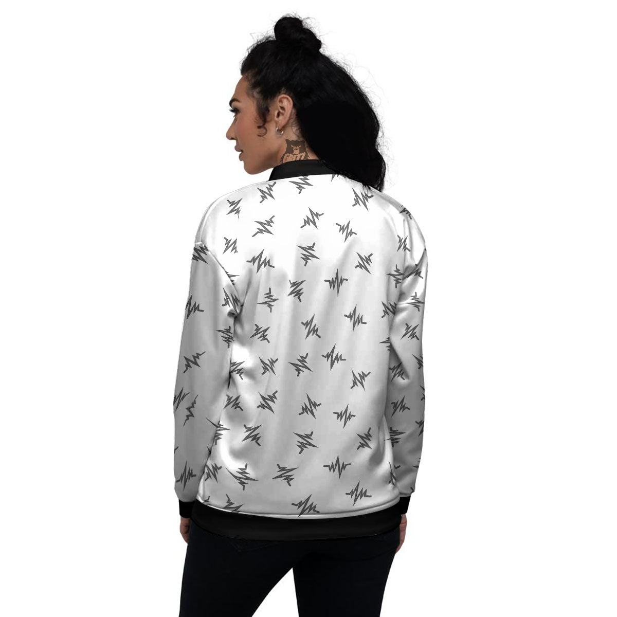 Heartbeat White And Black Print Pattern Women's Bomber Jacket-grizzshop